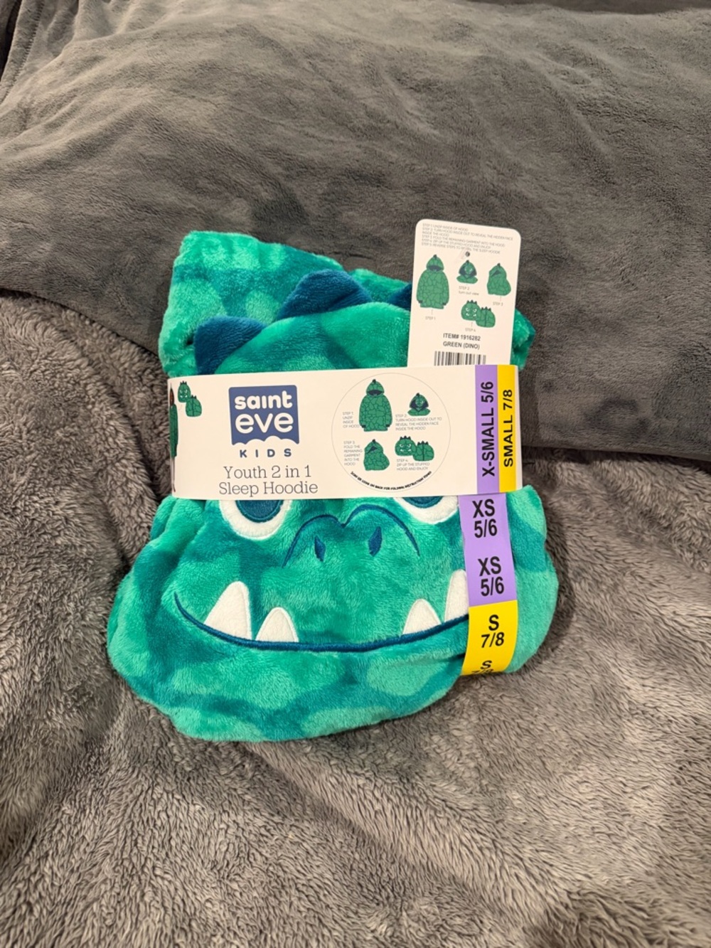 NWT Saint Eve Kids Youth 2-in-1 Sleep Hoodie and Pillow - Green Monster